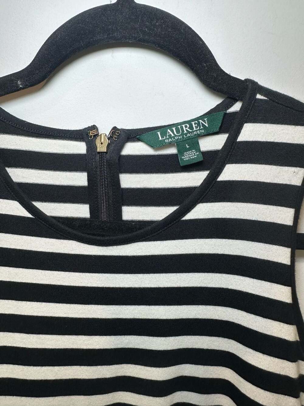 100% Cotton Ralph Lauren Women's Striped Asymmetrical Flounce Dress Blue White L - Picture 2 of 9